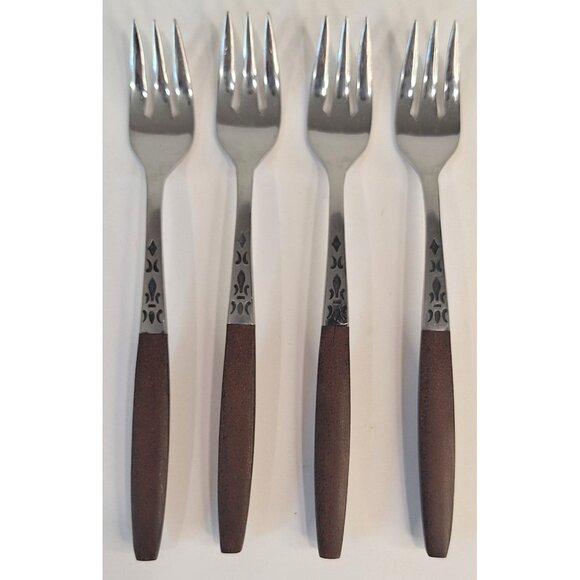 Dior Muffin by Grand Prix Seafood Forks Faux Wood Lot Of Four - Picture 1 of 15